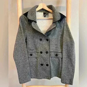 Von zipper size Large Pea Coat removable hood Heather Gray